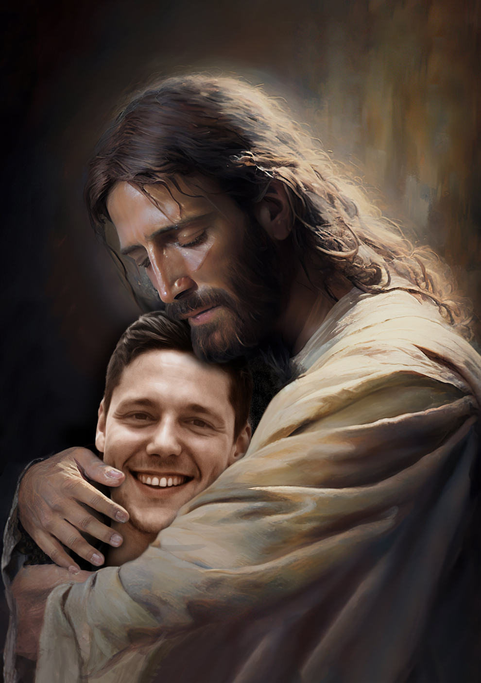 Safe In His Arms, Personalized Jesus Canvas Portrait
