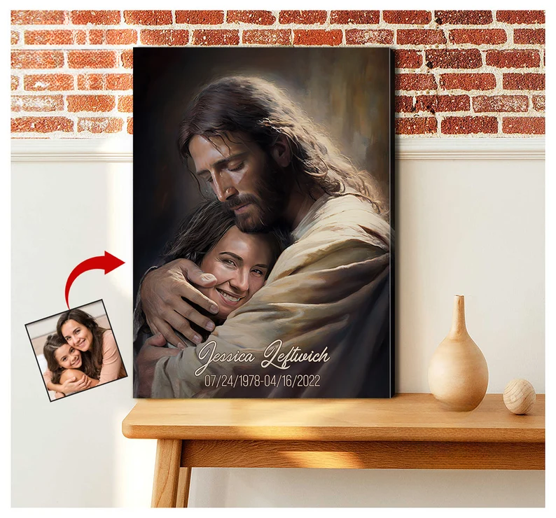 Safe In His Arms, Personalized Jesus Canvas Portrait
